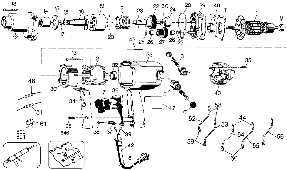 Default Diagram and Parts List for 2674-34 Type 1 Black and Decker Wrench